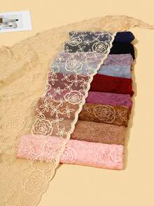 1pc Women's Vintage Rose Flower Ruffle Edge Triangular Scarf Shawl, Fashion Soft Breathable Scarf, Women's Elegant Outdoor Decorative Headscarf, Church Wedding Veil, Graceful Gift