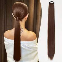 20-Inch Wavy/Straight Ponytail Wig With A Stylish Look Featuring A Korean Slouchy Layered Synthetic Curl, Thick Anti-Slip Rubber Band For A Low Ponytail