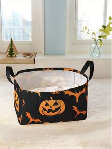 1pc Open Storage Basket With Handle, Multi-Purpose Storage Bin For Daily Clutter Organization, Halloween Gift, Home Decor, Clothes, Socks, Room Storage Box, Storage Bag