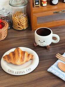 Cute Footprint Ceramic Mug & Saucer Set, Creative Style, Ceramic Material, Coffee Cup, Breakfast Milk Cup, Ceramic Water Cup