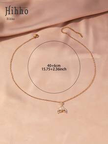Hihho 1 件 18K 镀金铜方晶锆石吊坠项链，欧美海洋生物系列水母、扇贝和鱼尾设计，时尚配饰和女士礼物，海滩和假日 - 金黃色 - 查看 6
