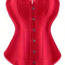 Strapless Vintage Silk Bodysuit Front Lace Tight Non-Stretch Polyester Women Apparel For Adult Carnival Costume Occasions - 釀酒紅 - 查看 2