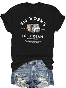 Camiseta con estampado de autobús, unisex, de verano, casual, transpirable, de cuello redondo, de manga corta, de estilo urbano, versátil, adecuada para adolescentes y adultos - Negro - Ver 1