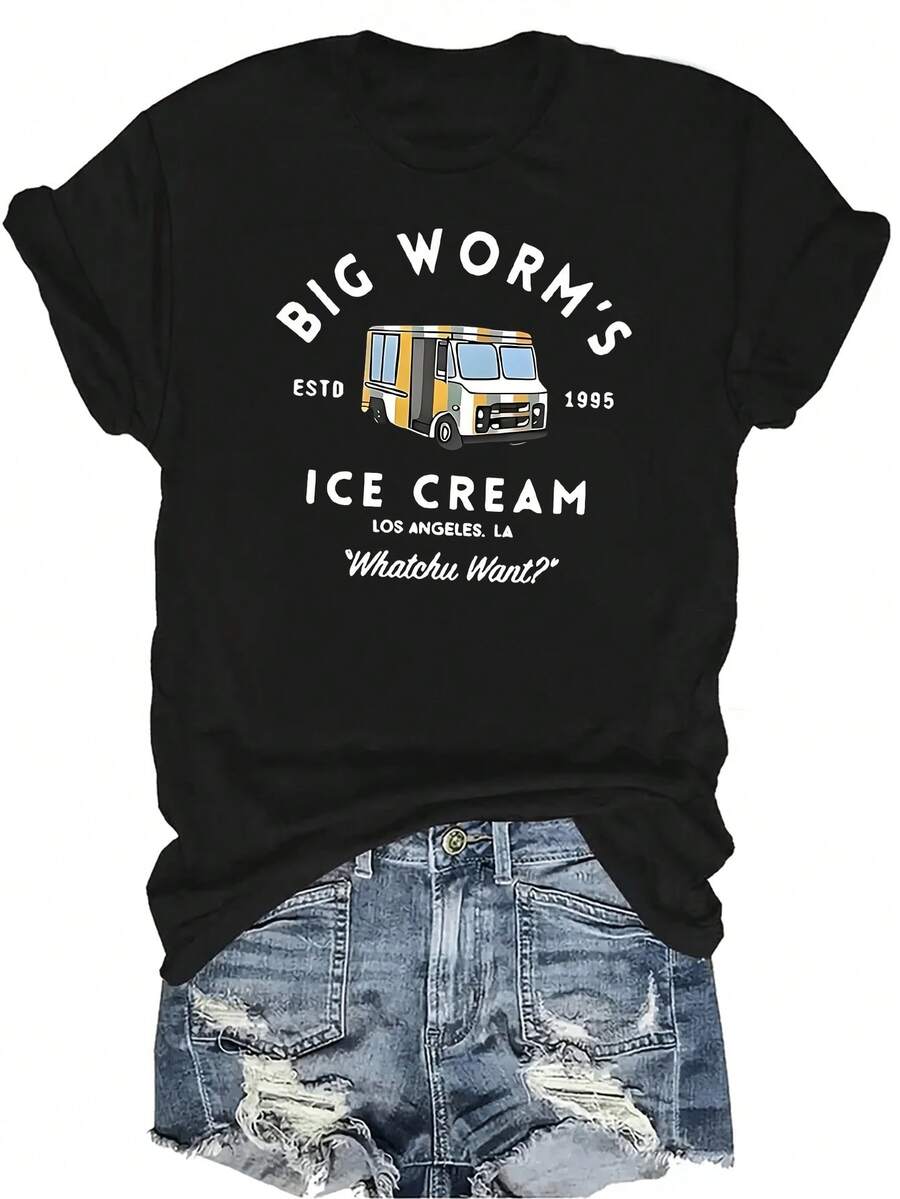 Camiseta con estampado de autobús, unisex, de verano, casual, transpirable, de cuello redondo, de manga corta, de estilo urbano, versátil, adecuada para adolescentes y adultos - Negro - Ver 1