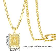 1 件男女通用 14K 镀金方形大写首字母吊坠项链，A-Z 链式项链 - 金黃色 - 查看 2