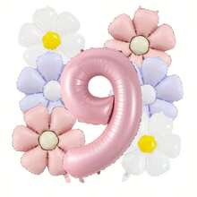 Set de 8 globos con números rosas tipo margarita, incluye números grandes de 32 pulgadas en rosa de 1, 2, 3, 4, 5, 6, 7, 8, 9, y 18 pulgadas de margaritas vintage mate en blanco, rosa y morado, para decorar fiestas de jardín, cumpleaños, decoración del hogar y escenarios al aire libre