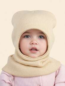1 pièce Bonnet tricoté de couleur unie pour enfants, polyvalent, chaud et épais pour l'automne/l'hiver, convient pour un port quotidien