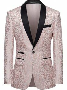 Men's Floral Dinner Party Prom Wedding Stylish Suits For Men One Button Dinner Jacket Pants Sethalloween - 粉色 - 查看 1