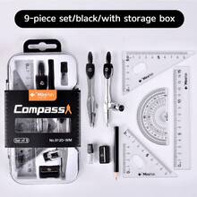 9pcs Student Drawing Tool Set, PP Material, Math & Geometry Art Supplies Including Compass, Ruler, Triangle, Protractor, Pencil Sharpener, Essential Back To School Stationery