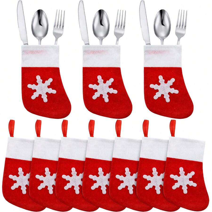 12 Pcs Christmas Fork And Knife Set-Christmas Decoration Dining Table Kitchen Decor ,Stockings Cutlery Bag,Christmas Tree Ornaments Snowflake Tableware Holder Small Christmas Socks Ornaments Spoon Knife Fork Candy Bag , Knife And Fork Holder For Christmas Party, Thanksgiving, And Other Festive Occasions,Christmas Home Decor,Christmas Gifts,Christmas Decorations Christmas Decorations Home Christmas Gifts Christmas Decor - Multicolor - View 1