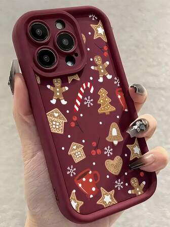 1pc Christmas Snowflake Gingerbread Man Pattern Full Coverage TPU Shockproof Phone Case, Compatible With Apple 16, 15, 14, 13, 12, 11 Pro Max, Series
