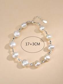 1pc 925 Sterling Silver Natural Pearl Bracelet, Suitable For Wedding, Engagement, Bride, Mother's Day, Valentine's Day, Birthday Gift - White - View 4