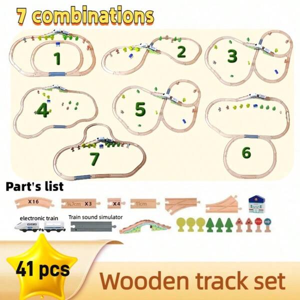1 Box, Wooden Train Track Set,Solid Wood, Wooden Small Train,7 In One Combination Set, 7 Kinds Of Train Track Wooden Train Tracks Accessories Expansion Pack Fits , Birthday Gift For Boys Girls Toddler Kids (Train Track),For 3-7 Years Old Toddlers & Kids
