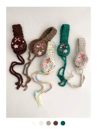 1 st. färgblocksrandigt stickat fleeceöronvärmare-pannband för kvinnor, varma och vindtäta öronmuffar, vita öronmuffar för höst/vinter