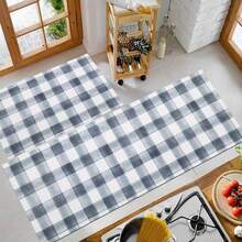 Modern Plaid Pattern Doormat, Rug, Traditional Long Carpet, Suitable For Hallway, Kitchen, Bedroom, Living Room, Entrance, Balcony, Home Decor, Stain Resistant, Coffee Shop, Bar, Holiday, Party, Bedroom Mat, Bath Mat, Room Decor, Kitchen Decor, Black And White Rug - Black and White - View 10