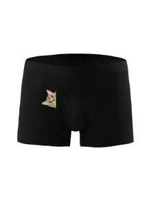 1 件趣味猫咪印花男士平角内裤，舒适透气的休闲短裤，适合日常使用和运动，是送礼的绝佳选择。 - 黑色 - 查看 2