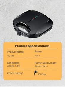 SCISHARE 1 Pc 23x23x7.5cm 750W Waffle Maker With Non-Stick Ceramic Plates | EU Plug | Double-Sided Heating | Even Heating | Easy To Clean Electric Waffle Maker, Suitable For Homemade Belgian Waffles And Snacks - EU F Type Plug(220-240V) - View 4