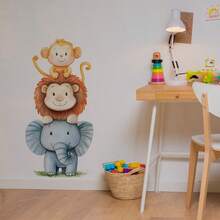 Zeitgenössische Tier Muster Wandaufkleber, selbstklebende Polypropylen Aufkleber mit Affen-, Löwen- und Elefantenmuster, geeignet für Schlafzimmer und Wohnzimmer Dekoration, Schlafzimmer Wanddekoration | Fantasievolles Tiermotiv | Einfach zu installieren Wandkunst, Tierwanddekor