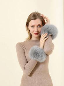 1 Stück Damen Herbst/Winter Plüsch Dicke Armstulpe Wärmer, elastische kältebeständige Handschuhe geeignet für den täglichen Gebrauch - A - Übersicht 3