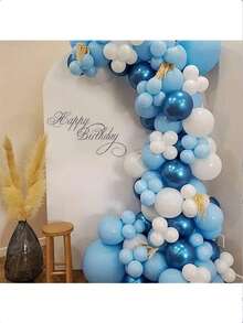 65个10英寸蓝色气球套装，包含65个10英寸金属铬蓝、珍珠蓝、马卡龙蓝、浅蓝色气球，适用于新娘送礼会、婚礼、派对、生日 - 彩色 - 查看 4