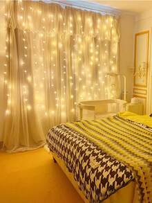 1 pièce Guirlande lumineuse de rideau 3M 100/200/300 LED, lumière chaude à 8 modes avec télécommande, guirlande lumineuse pour fenêtre, mur, chambre, fête, mariage, décoration murale blanche, décorations de Noël, Halloween, Thanksgiving, cadeau de guirlande de fées