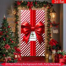 1 pieza Pancarta de fondo con tema navideño rojo con rayas rojas y blancas y diseño de lazo, adecuada para decoración de fiesta de Navidad, decoración de jardín, decoración de pared, fondo de fotografía, aniversario y decoración de patio