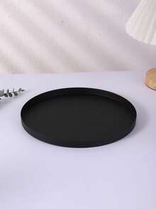 1 Stück schwarzes rundes Tablett, schlicht & Aufbewahrung für Zuhause & Blumentopfuntersetzer & Kerzenteller