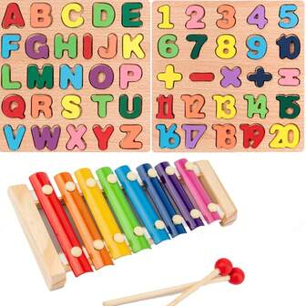 ألعاب مونتيسوري الخشبية للأطفال - ألعاب فرز وتكديس خشبية - ألعاب إيقاعية خشبية - للبنات والأولاد - أشكال ملونة - ألعاب تعليمية للطفولة المبكرة - هدايا عيد الميلاد - هدايا عيد الميلاد