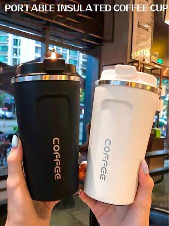 1 件旅行咖啡杯，防溅防漏，可重复使用带盖咖啡杯，不锈钢真空隔热咖啡杯，防漏咖啡/热水瓶，男女通用保温杯，便携