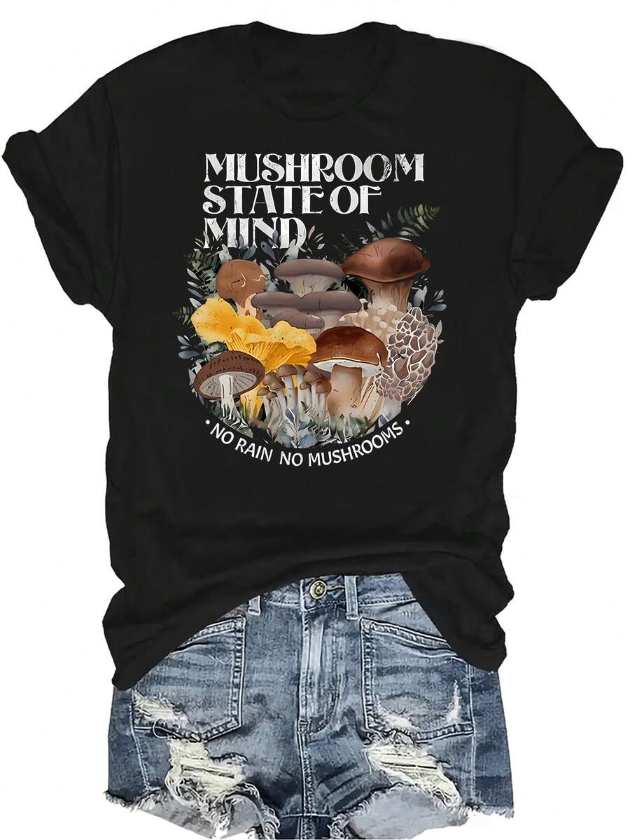 Camiseta unisex de seta a prueba de lluvia, de verano, casual, transpirable y de personalidad, con cuello redondo y manga corta, ropa de calle versátil, adecuada para adolescentes y adultos - Negro - Ver 1