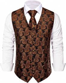Mens Victorian Vest Tie Set Silk Paisley Suit Vests Formal Waistcoat Gothic Steampunk Vest With Notched Lapelshalloween - Màu Lilac Tím - Xem 10