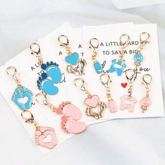 6-Piece Thank You Baby Shower Gift Set, Featuring Pink And Blue Cartoon Heart Footprints, A Baby Bottle, And Clothing Designs. Perfect For Birthday Parties, Newborn Welcome Gatherings, And Gender Reveal Parties. The Ideal Thank-You Gift For Family, Friends, Classmates, And Teachers-A Comforting Hug And Supportive Card For New Moms.