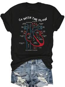 Camiseta de enfermera y médico de cardiología, unisex, de verano, casual, transpirable, de personalidad, cuello redondo, manga corta, ropa de calle, versátil, adecuada para adolescentes y adultos - Negro - Ver 1