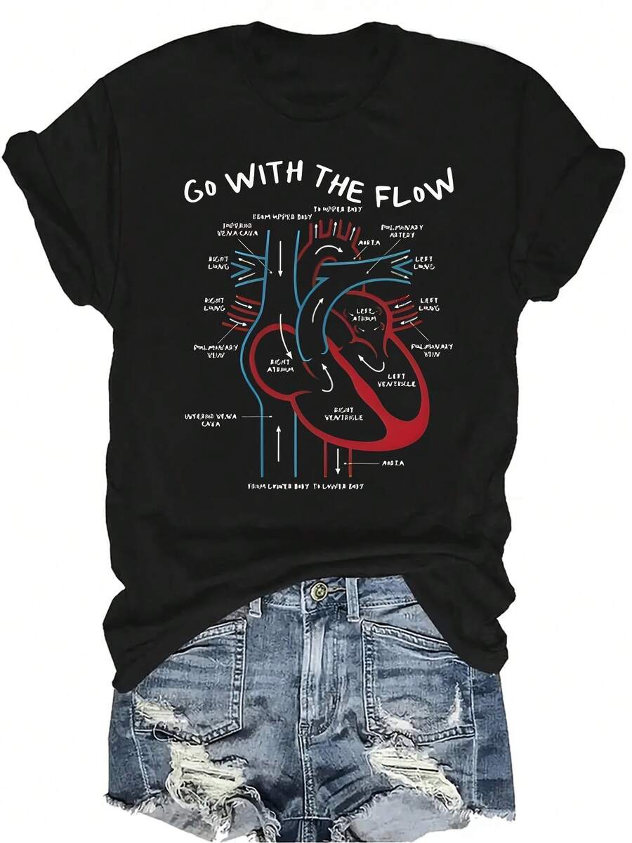 Camiseta de enfermera y médico de cardiología, unisex, de verano, casual, transpirable, de personalidad, cuello redondo, manga corta, ropa de calle, versátil, adecuada para adolescentes y adultos - Negro - Ver 1
