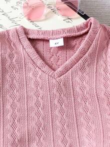 3pcs/Set Girls Cute Academic Style Pullover Vest, Solid Color Shirt, Pleated Mini Skirt Outfit, Spring/Autumn - Dusty Pink - View 6