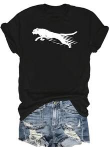Camiseta con estampado de guepardo, unisex, de verano, casual, transpirable, de cuello redondo, de manga corta, ropa de calle, versátil, adecuada para adolescentes y adultos - Negro - Ver 1