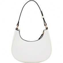 FashionPuzzle Small Crescent Shoulder Bag Underarm Purse - 白色/白色 - 查看 5