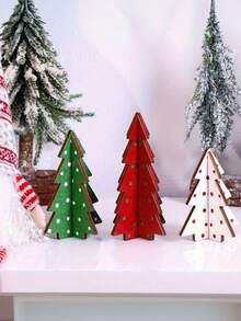 Brad de Crăciun în stil rustic, 3 buc/1 buc - model cu buline roșii, albe și verzi, decorațiuni de masă din lemn pentru centre de sărbători și tăvi pe niveluri, perfect pentru decorarea de Crăciun - Multicolor - Vizualizare 7