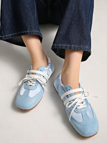 2025新款玛丽珍厚底鞋夏季软底轻便透气芭蕾平底鞋多色运动休闲鞋 - 藍色 - 查看 9