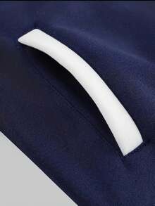 Men's Loose Fit Baseball Jacket, Casual Color Block Design, Suitable For Outdoor Sports, Versatile Outerwear, Medium Thickness, Suitable For Autumn Wear - Navy Blue - View 4