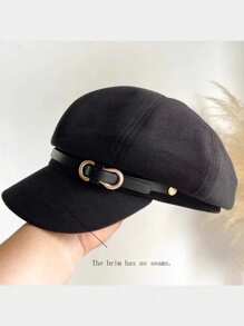 1pc Women's Seamless PU Leather Beret Hat, Solid Color Cloud Painter Cap, Newsboy Cap, Fashionable Versatile Beanie For Autumn/Winter, Suitable For Outdoor, Walking, Skiing, Riding, Travel, Party, Daily Use