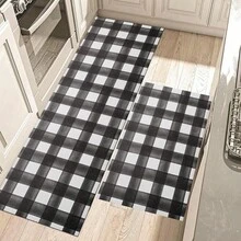 Modern Plaid Pattern Doormat, Rug, Traditional Long Carpet, Suitable For Hallway, Kitchen, Bedroom, Living Room, Entrance, Balcony, Home Decor, Stain Resistant, Coffee Shop, Bar, Holiday, Party, Bedroom Mat, Bath Mat, Room Decor, Kitchen Decor, Black And White Rug - Black and White - View 3
