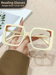 LiMiaoMiao 1pc Oversized Square Vintage Reading Glasses For Men & Women, Clear Lens, Computer/Reading Magnifier Glasses, +1.0 To +4.0 Magnification - Transparent - View 23