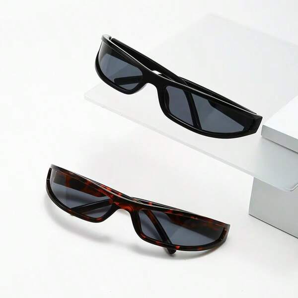 1 unisex Y2K Stil Sportmode Brillen, futuristisch Punk Hip Hop 90er schmaler rechteckiger Rahmen Modebrillen, geeignet für Party, Fahren, Strand, Urlaubsreise