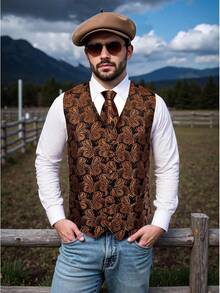 Mens Victorian Vest Tie Set Silk Paisley Suit Vests Formal Waistcoat Gothic Steampunk Vest With Notched Lapelshalloween - Màu Lilac Tím - Xem 3