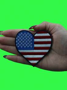 1pc American Flag Heart Shaped Patch, Stars And Stripes Pattern, Embroidered, Iron-On - Multicolor - View 3
