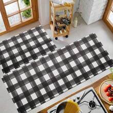 Modern Plaid Pattern Doormat, Rug, Traditional Long Carpet, Suitable For Hallway, Kitchen, Bedroom, Living Room, Entrance, Balcony, Home Decor, Stain Resistant, Coffee Shop, Bar, Holiday, Party, Bedroom Mat, Bath Mat, Room Decor, Kitchen Decor, Black And White Rug - Black and White - View 4
