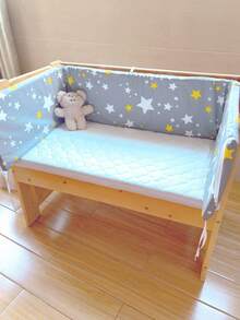 1pc Baby & Kids Bed Rail Guard, Removable & Washable Anti-Fall Anti-Collision Bed Bumper, Soft Bed Safety Guard For Girls & Boys, Ideal Gift - Yellow and White Stars - View 4