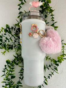 7 pièces Ensemble d'accessoires de tasse multicolore, convenant pour les accessoires de tasse de 40 onces, ensemble de tasse en silicone multiflash, comprenant un couvercle de paille en forme de cœur, une sangle de tasse en osier, un pendentif en boule rose en forme de cœur et un ensemble d'accessoires en forme de patte de chat