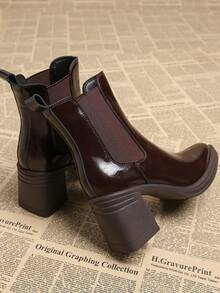 2025秋季新款高品质热销撞色优雅切尔西靴，秋季踝靴，女士秋季靴，粗跟 - 酒紅色 - 查看 4